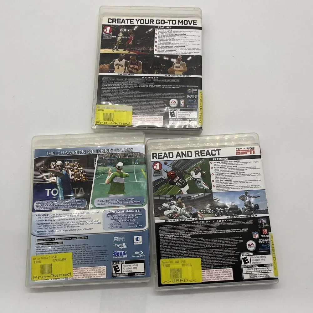 PS3 Virtual Tennis 3, NBA LIVE 08, And MADDEN‎ 08 Lot Of All 3 Games
